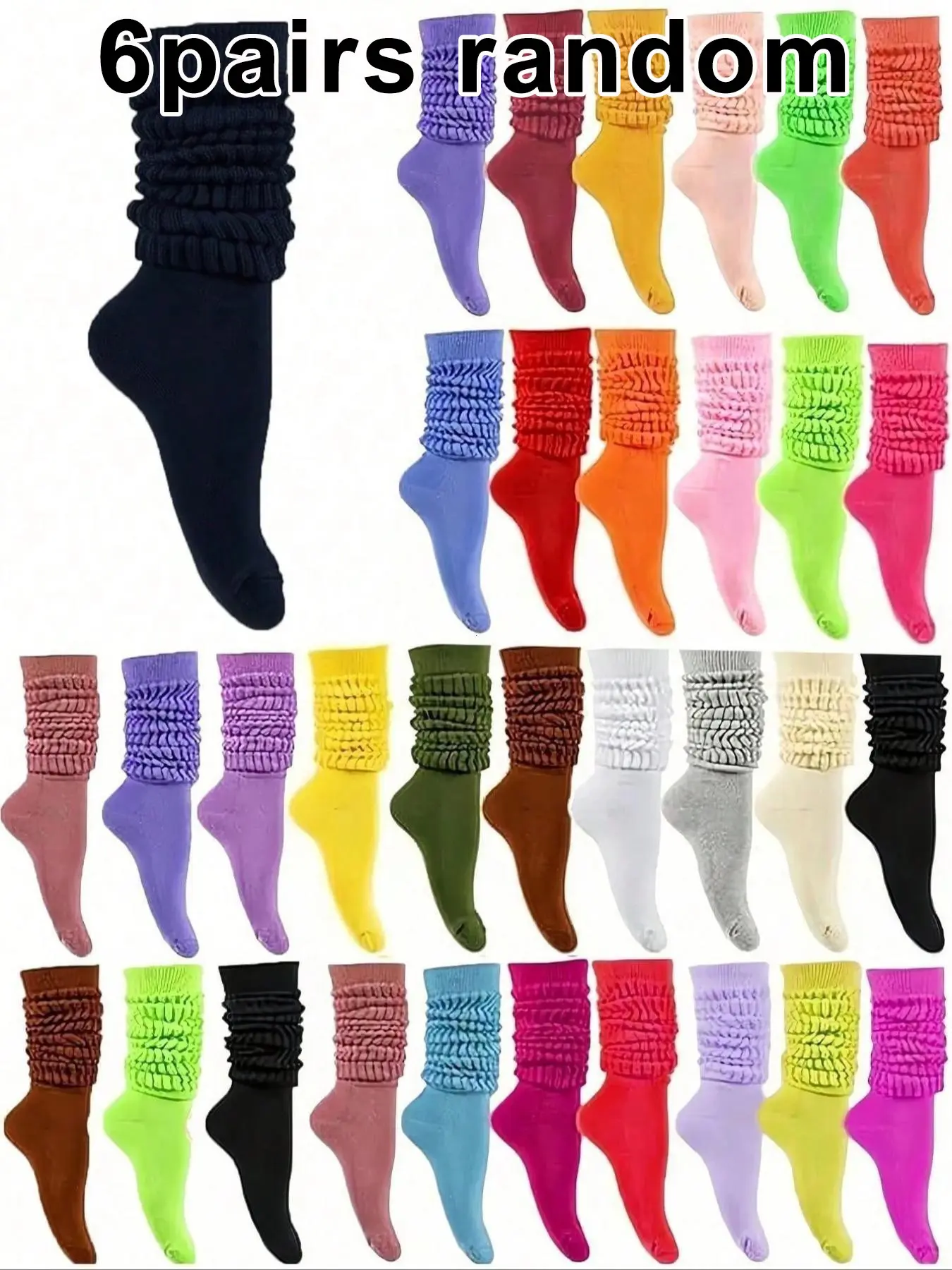6 Pairs Women's Mid-Calf Socks, Casual Basic Solid Color Random Socks, Cute Princess Style Socks, All-Season Fashion Socks