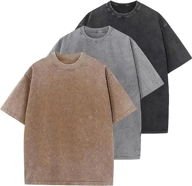4 Pack Oversized Tshirts for Men Gym Vintage Heavyweight T Shirts Cotton Workout Acid Wash Baggy Tees