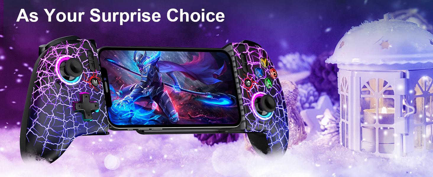 Full-Size Gaming Phone Controller for iPhone 15/16, Android Phone Tablet, Mobile Gamepad with Hall Trigger/Joysticks