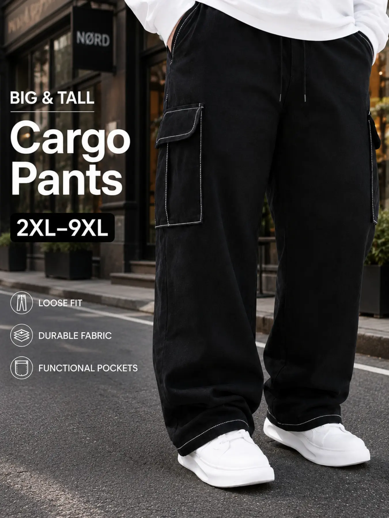 Large Size Men's Cargo Pants, Multi-Pocket Design, Solid Color, Ideal for Vacation, Commute, Fitness & Outdoor Activities