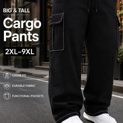 Large Size Men's Casual Cargo Pants, Multi-Pocket Design, Solid Color, Ideal for Vacation, Commute, Fitness & Outdoor Activities