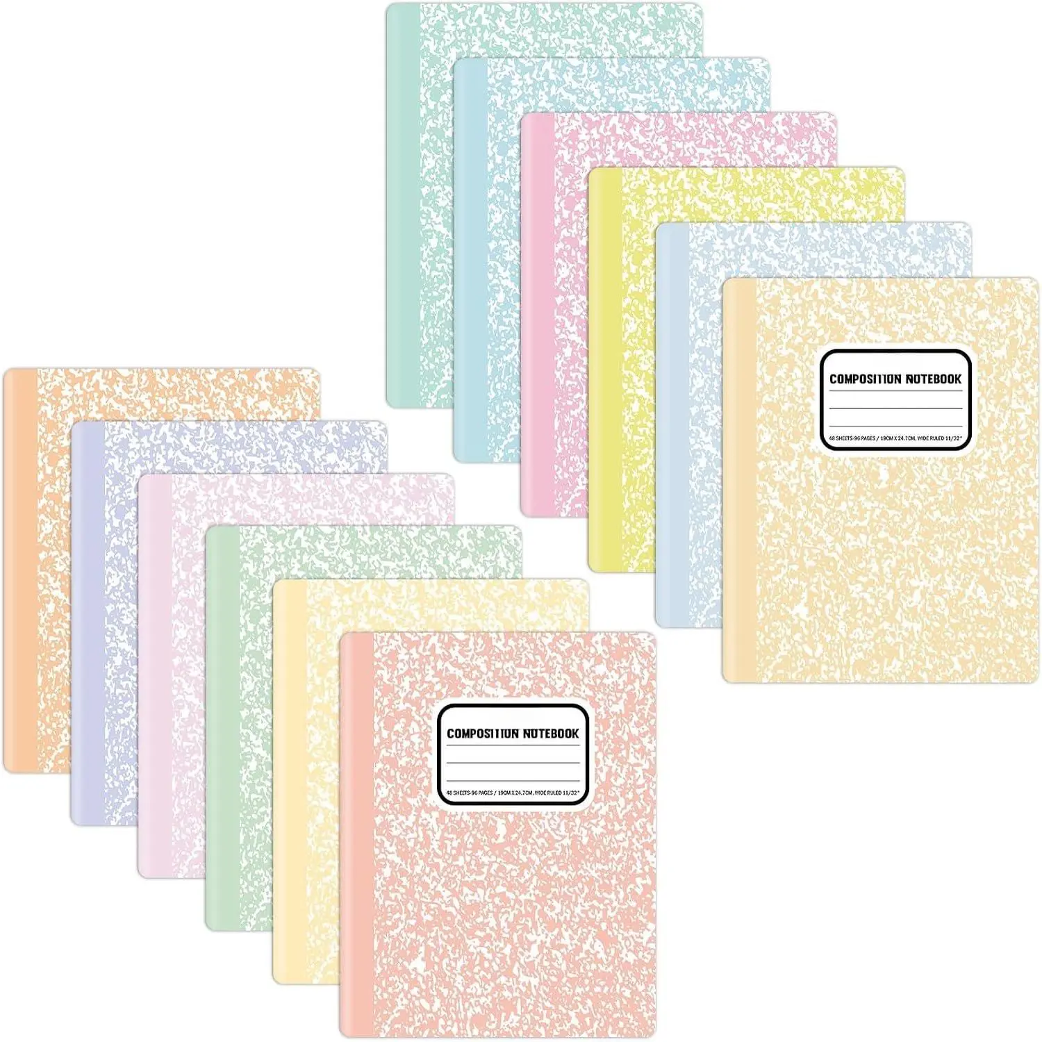 Bulk Pack Wide-Ruled Composition Notebooks, 12-Pack Assorted Colors, 96 Pages (48 Sheets), 9.75x7.5in Hard Cover Journaling Notebooks for Students, Office Use