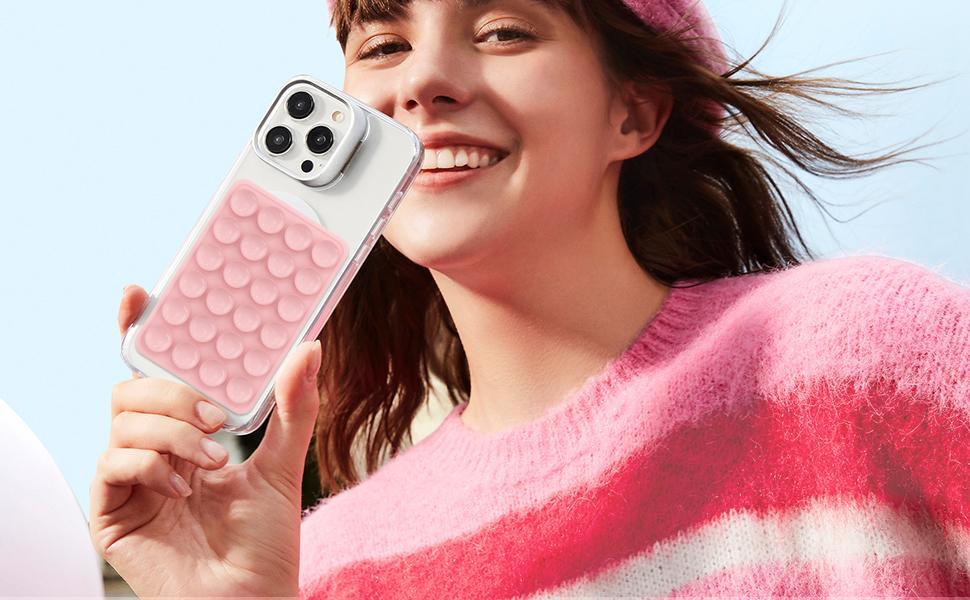 Magnetic Suction Phone Mount for MagSafe Case,Silicone Sticky Phone Grip Holder for iPhone,Removable Hands-Free Selfie/Video for TikTok & Instagram Influencer/Creator (White)