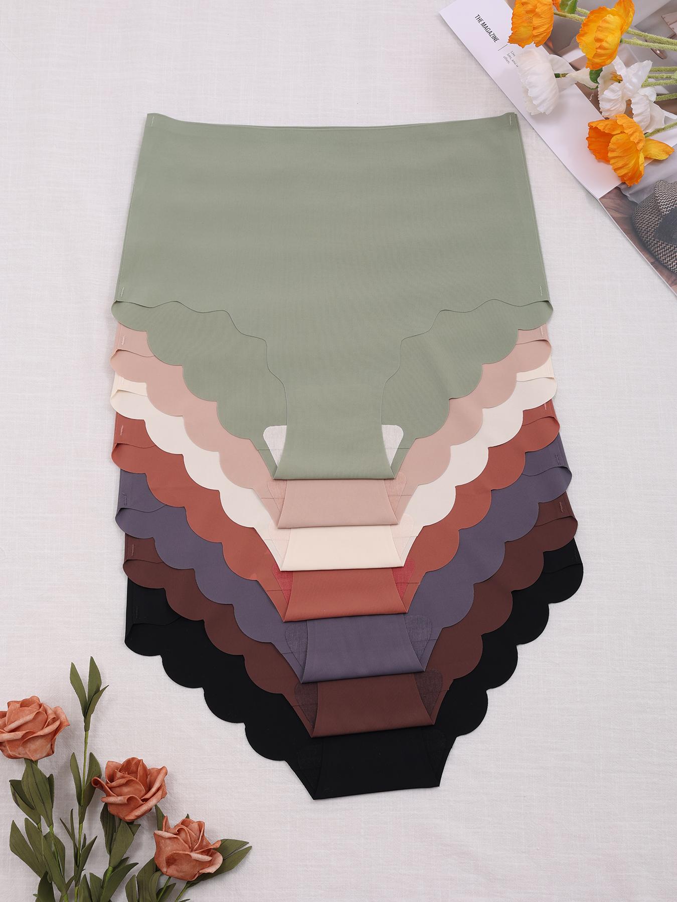 Women's Plain Scallop Trim Seamless Knicker, Soft Comfy Breathable High Waist Casual Panty for Daily Wear, Underwear for All Seasons