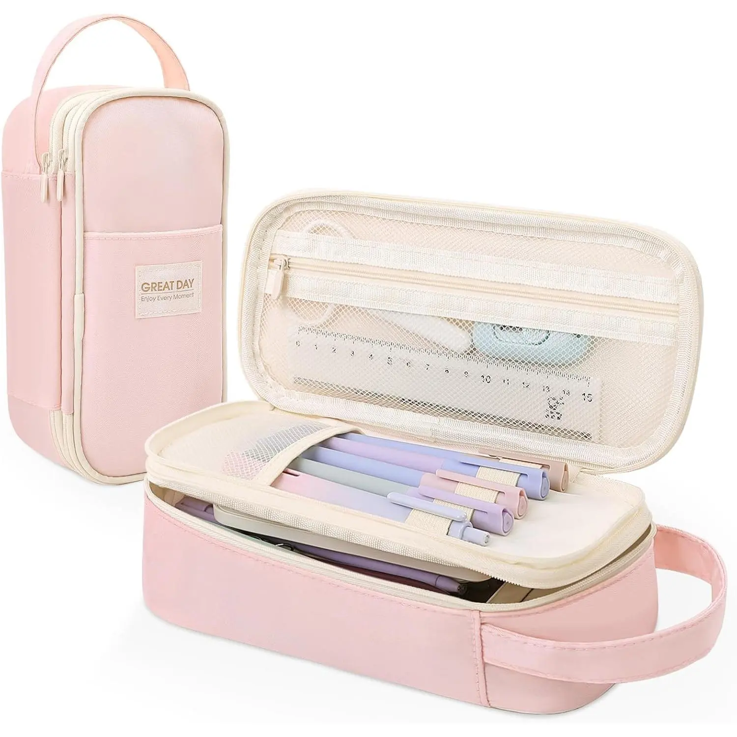 Pencil Case for Girls - Aesthetic Pencil Bag with Multi-Compartment, Large Capacity Zippered Pencil Pouch for School