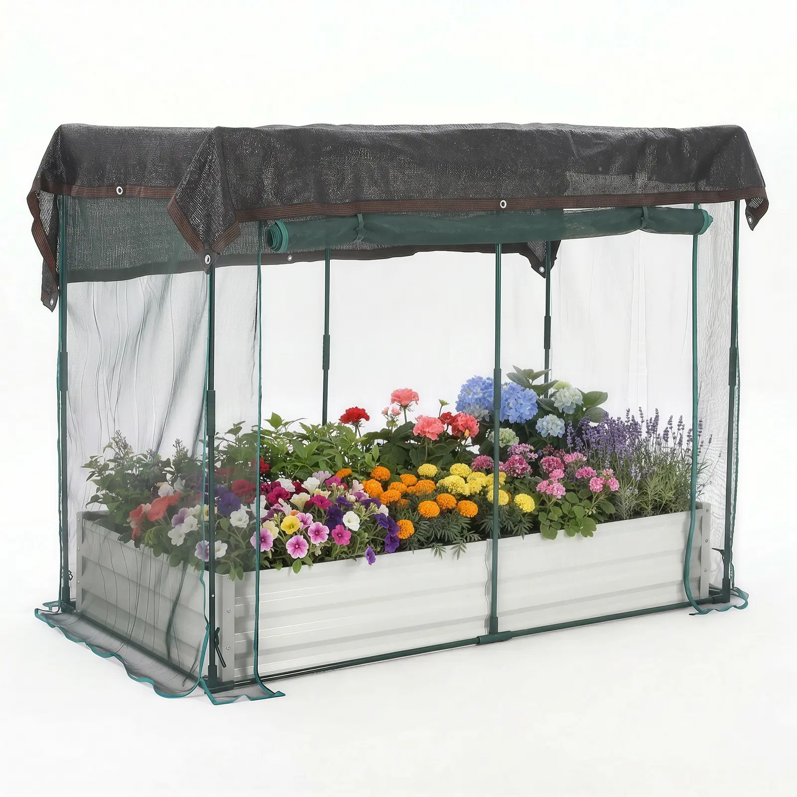 Garvee Dual Protection Galvanized Raised Garden Bed, Silver Metal Outdoor Planter Box with Insect Netting, 60% Shade Cloth & Zipper Door, Animal Barrier for Vegetables, Flowers and Herbs, 6×3×1ft