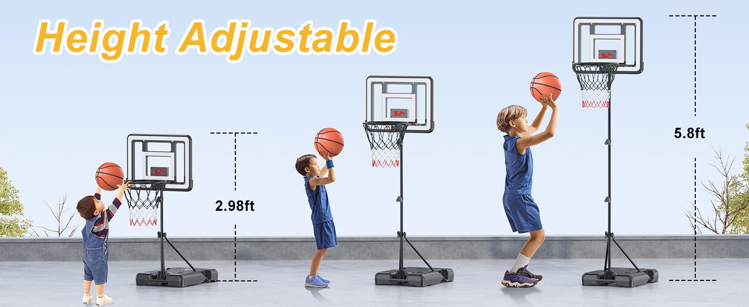 SUNDAY MIRTH Kids Indoor Basketball Hoop with Scoreboard & Timer,Toddler Adjustable Height 3ft-5.8ft Basketball Hoop with Stand Goal Toy for Outdoor Backyard,Sports Game Play for Boys Age 3-8