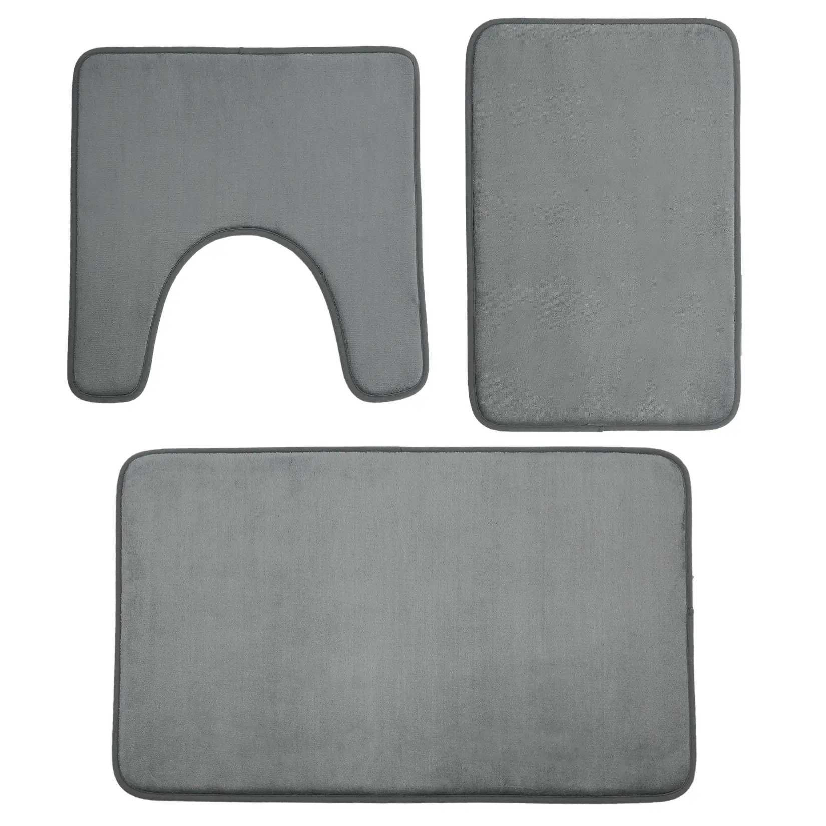 Garvee Ultra Soft Memory Foam Bathroom Rug Set - 3 Piece Non-Slip Flannel Bath Mats - Absorbent, Quick Dry, Includes U-Shaped Toilet Rug & 2 Rectangular Mats - Washable - Ideal for Bathroom - Dark Gray, 40x60/50x80/U50x50cm