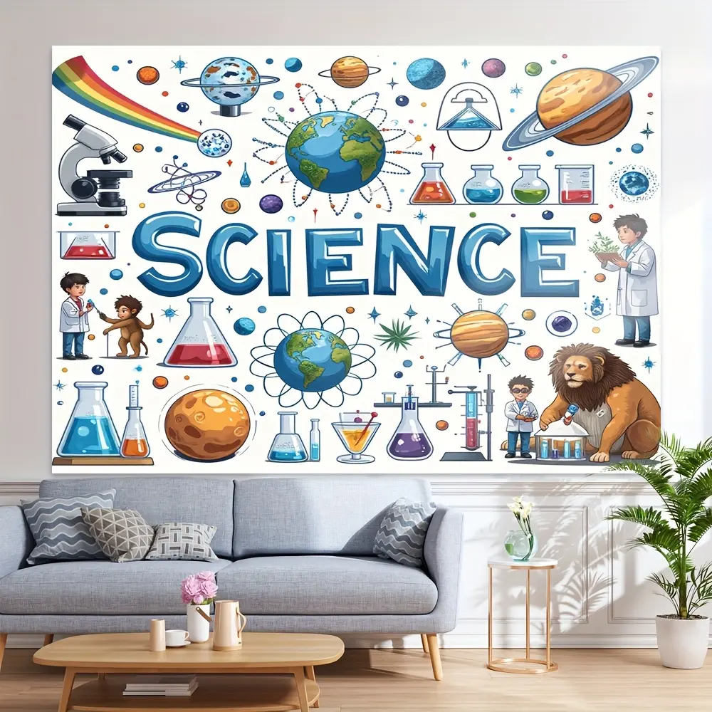 Lightweight Science Classroom Wall Backdrop Banner, Colorful Chemistry-Biology Theme Educational Illustration Decor for School Events, Photography Gift (Home Supplies Tapestry)