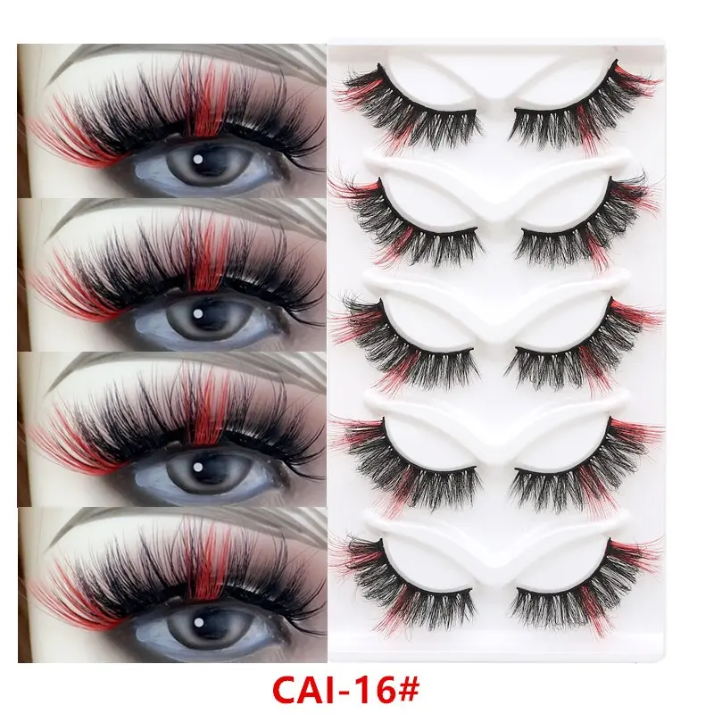 5 Pairs Colorful Cat Eye False Lashes, Multi-Color Mixed, 3D Fox Fur Material, Long Dense Curved, Perfect for Halloween, Christmas, Stage Makeup, Parties