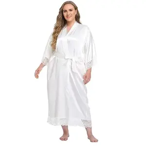 Bride Robe with Lace Sleeves White Boudoir Lace Bridal Robe Long Wedding Kimono Robe for Women Bridesmaid Dressing Gown
