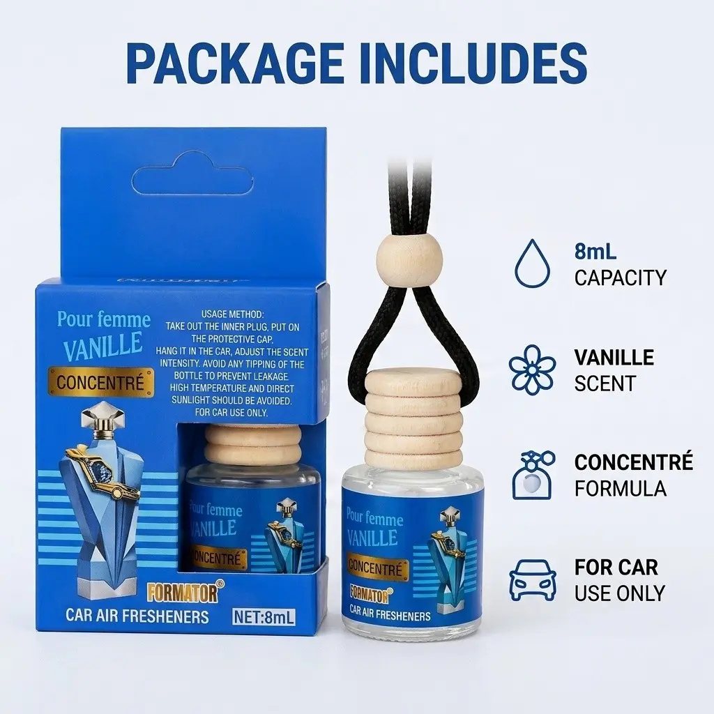 Luxurious Women's Vanilla Car Freshener, Mini Glass Diffuser Bottle, Net Weight 8ML/0.27oz, Elegant Aroma Dispenser for Vehicles, Car Fragrance, Car Scent