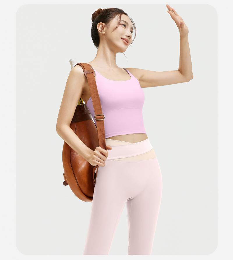 Women's Naked Feeling Breathable Sports Set, High Stretch Color Block Design, One-Piece Fixed Cup, Slimming Fitness Yoga Outfit