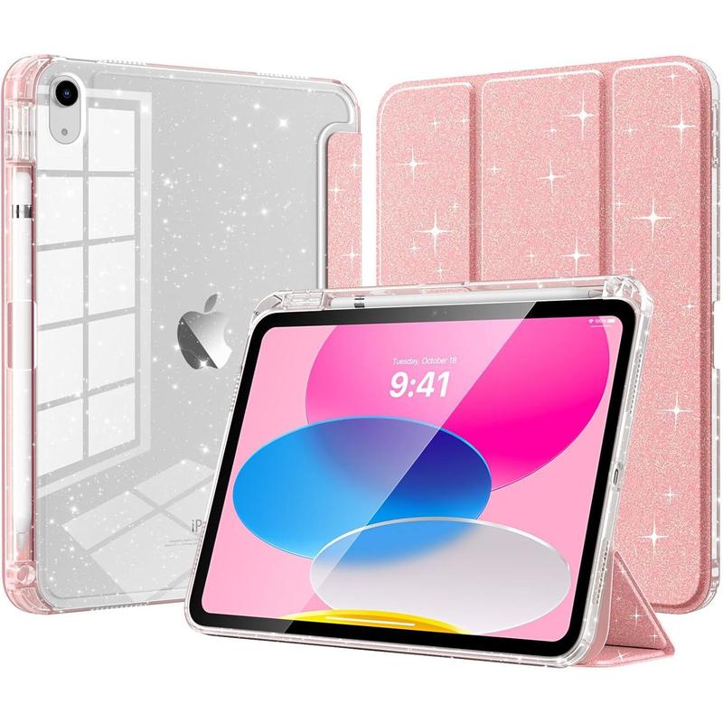 Shiny Clear iPad Case | Glitter Back Cover with Pencil Holder for iPad 10th & 11th Gen