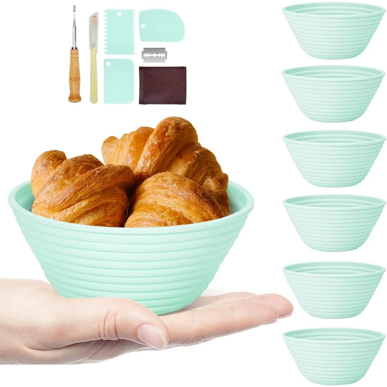 Round Silicone Banneton Sourdough Bread Proofing Baskets (Set of 6, 5 Inch) - Proofing Bread Bowls With Starter Kit, Ideal Bread Making Baking Supplies