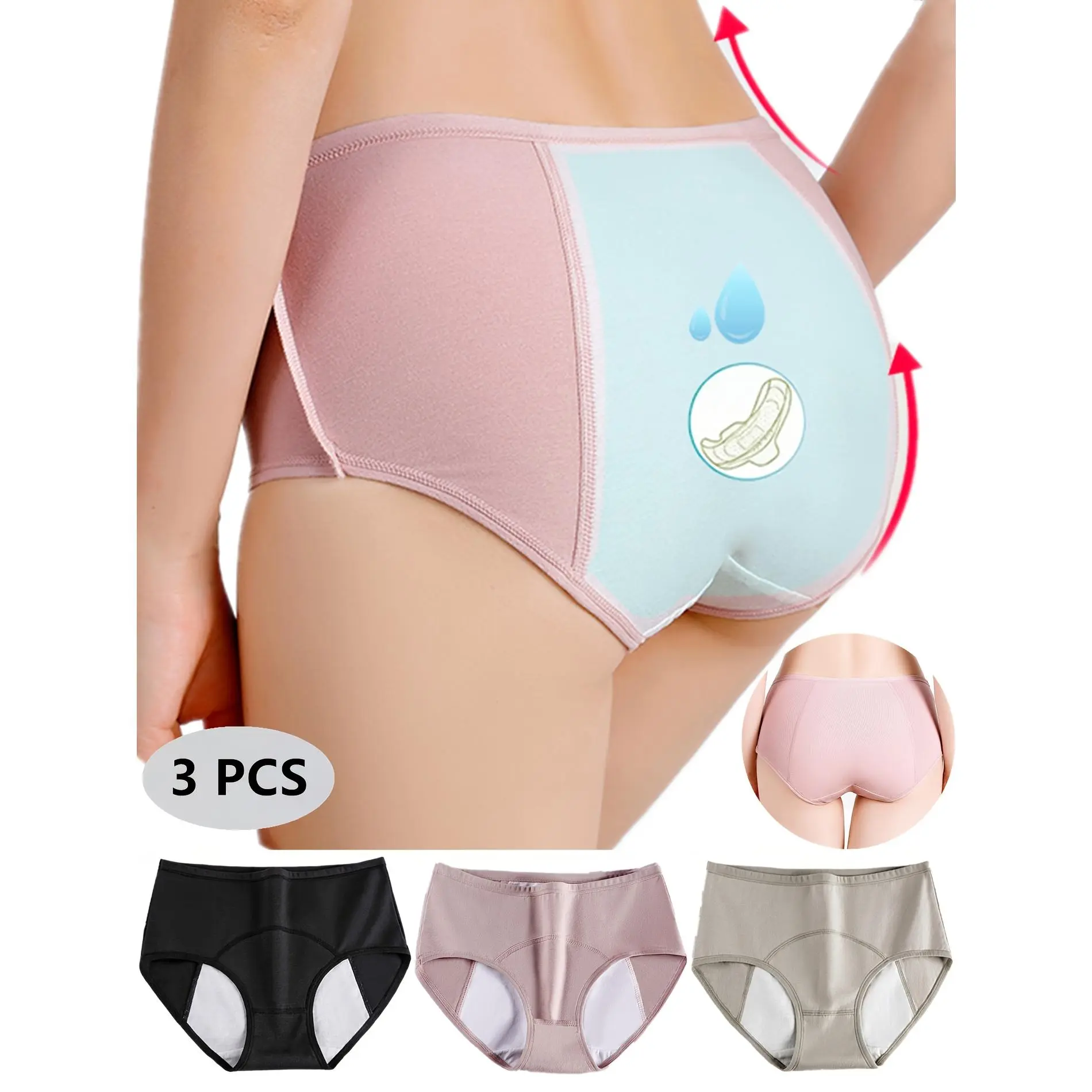 3pcs Women'S Period Shorts - Comfortable, Breathable, Leak-Proof Design, Suitable for Menstrual Hygiene, Pink, And Options. Menstrual Hygiene Underwear