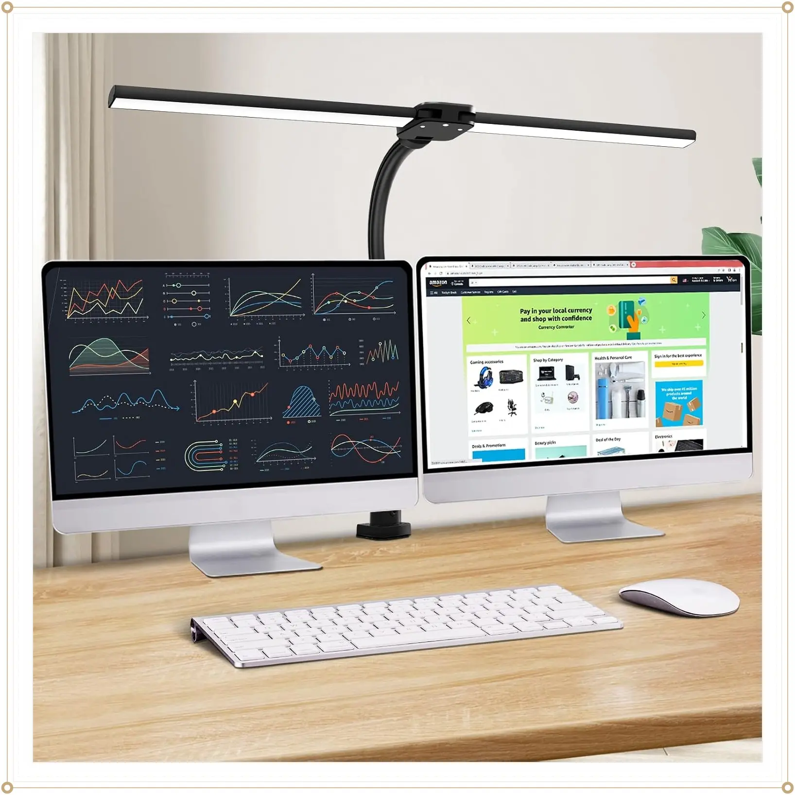 Double Head LED Desk Lamp for Home Office, 24W Brightest Workbench Lighting with 5 Color Modes and 5 Dimmable Eye Protection, Modern Architect Desk Lamp for Monitor ReadingGift