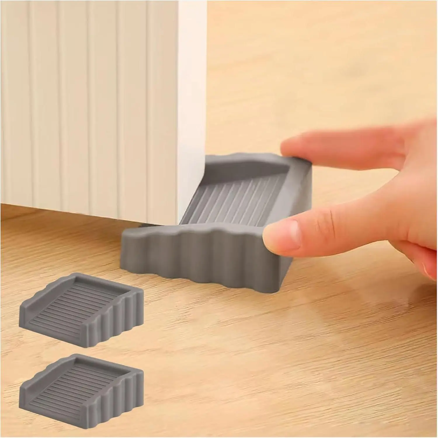 Rubber Door Stoppers Wedge,Bidirectional Door Stops,Small Size Cube Doorstop,Grey,2Pack