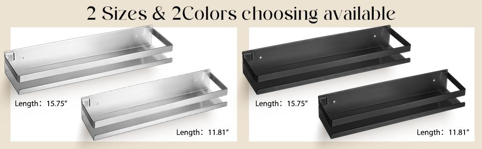 2 Pieces Stainless Shelf Shower Floating Shelves Wall Mounted Shower Basket Shelf Organizer Shelves for,, Living Room(15.75 Inch/ 40 cm,Black)