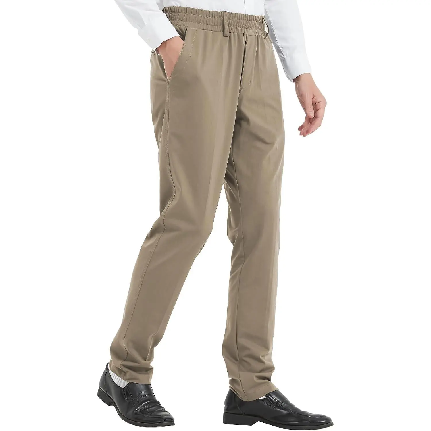 Mens Elastic Waist Pants for Seniors High Stretch Expandable Waist Slacks for Elderly with Magnet Button