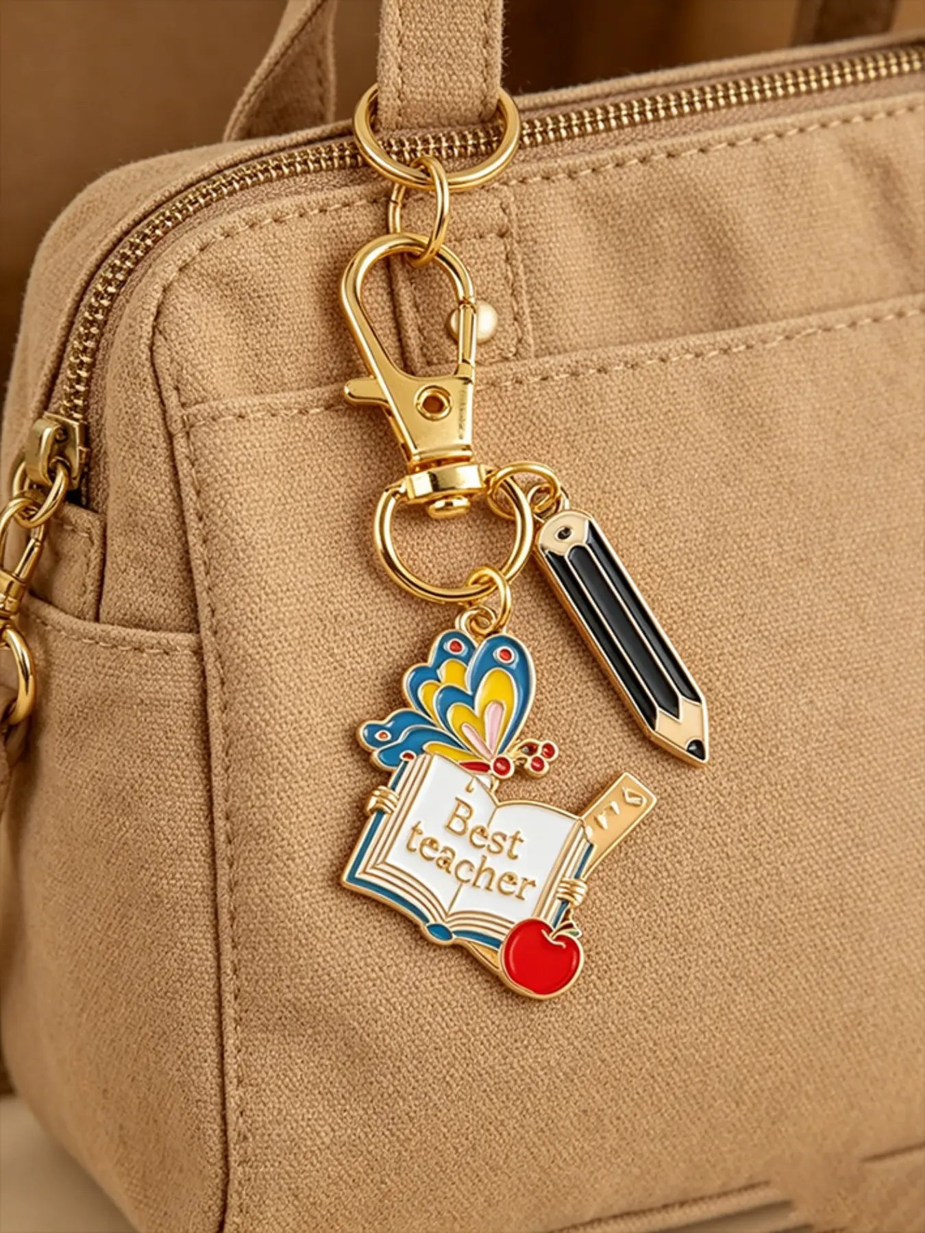 2D Book Pencil Keychain Set, 5 Pieces, Teacher Card Included, Perfect Gift for Teachers, Ideal for Teacher's Day, Graduation Season