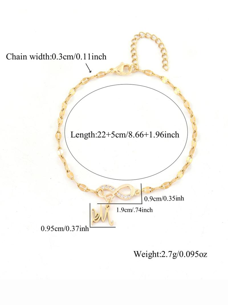 Initials Anklet for Women, Fashionable Heart Charm Anklet for Beach Party Vacation, Elegant All-match Fashion Accessories for Daily Wear