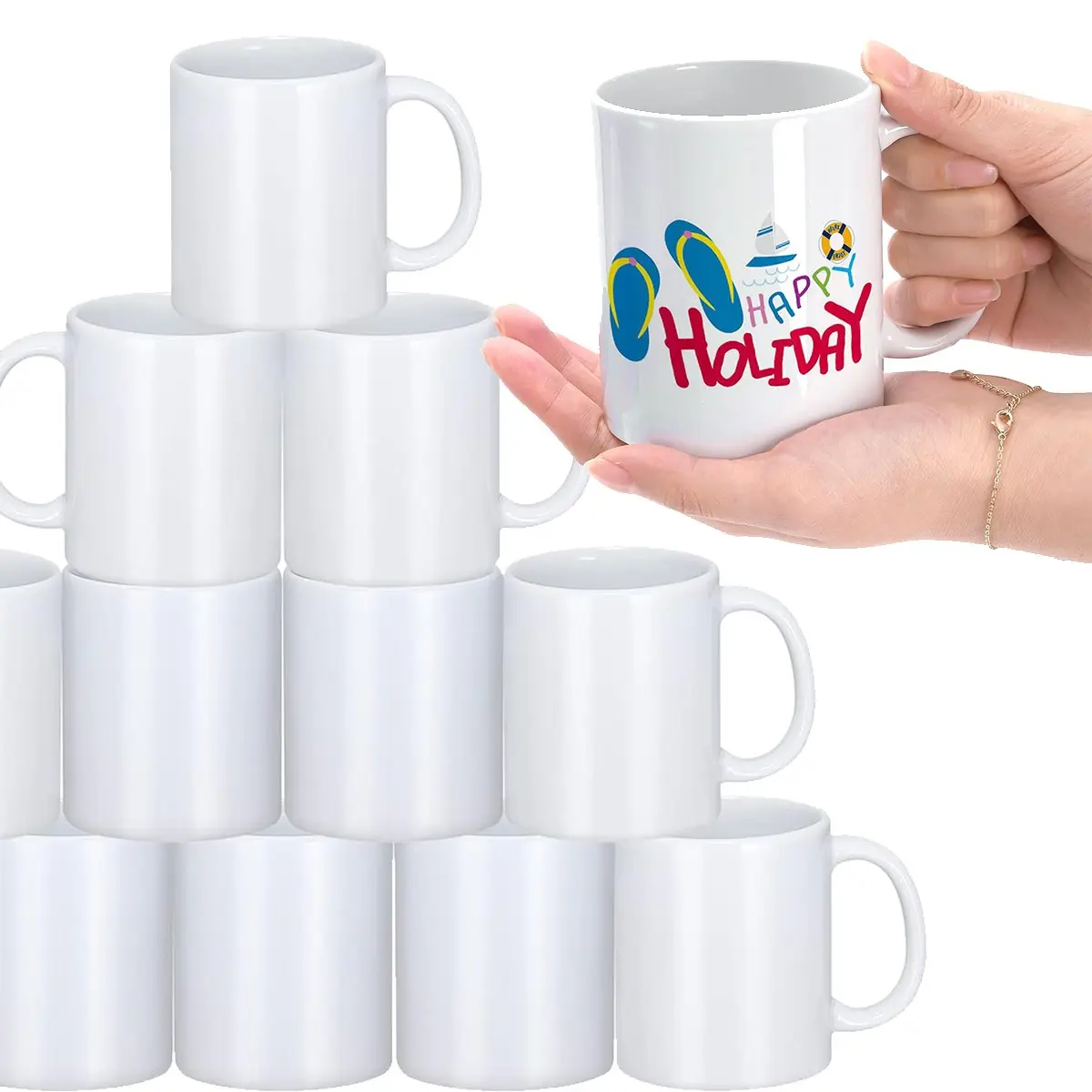 Sublimation Mugs, Sublimation White Ceramic Coffee Mugs Tazas Para Sublimacion Blank 11 OZ With Box for for Coffee, Soup, Tea, Milk, Latte, Hot Cocoa Set of 6