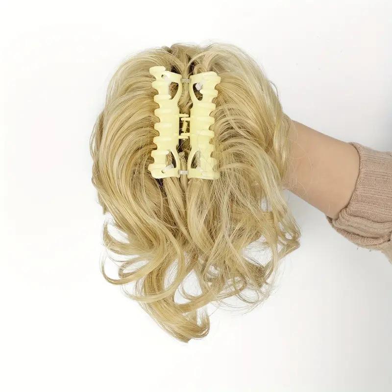 Short Clip On Messy Ponytail Hair Extension Waterfall Wave Voluminous Adjustable Big Curly for Women Blonde