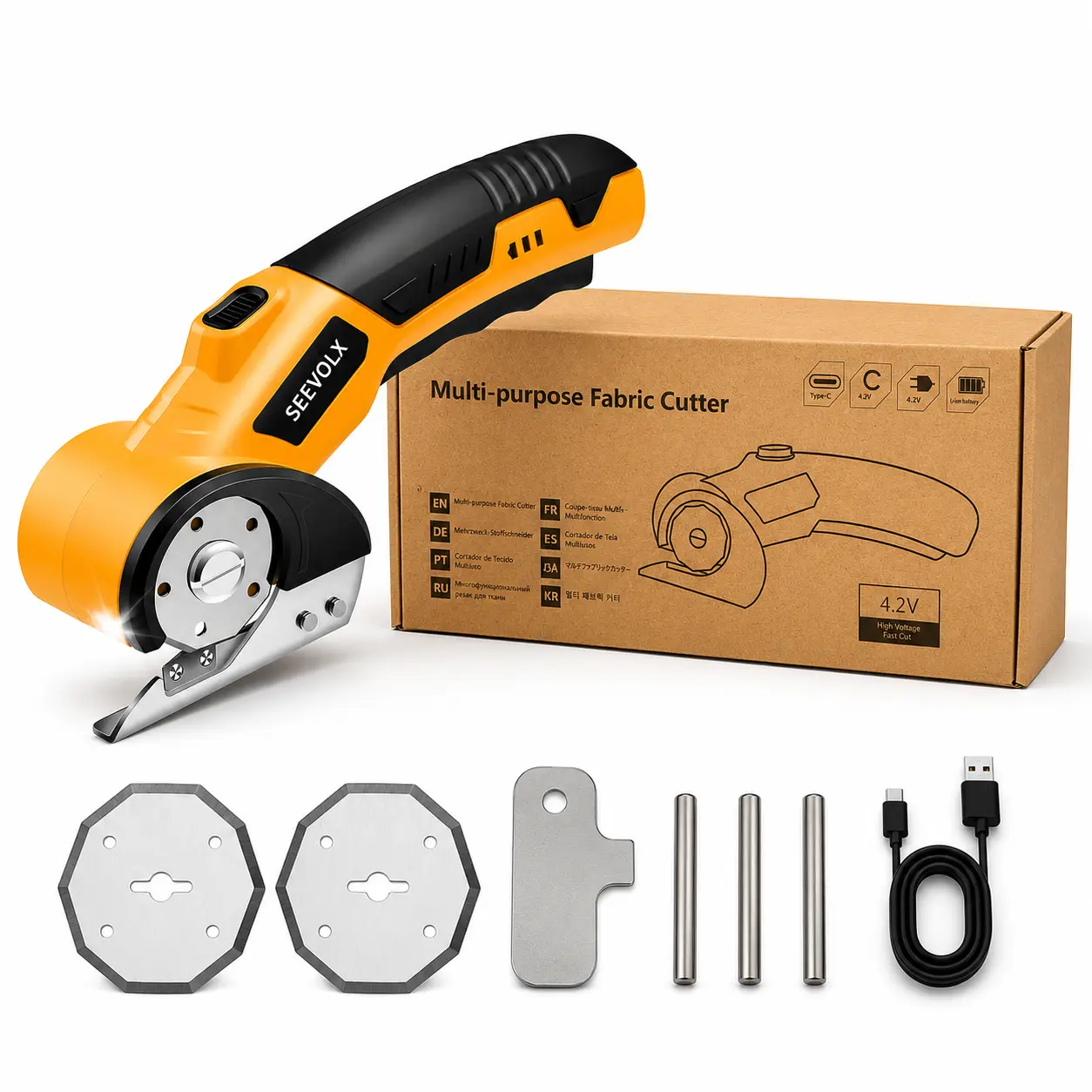 4V Brushless Electric Scissors - Cordless Heavy Duty Power Scissors w/ Safety Lock & LED Light, Cuts Fabric, Leather, Carpet, Cardboard - Rechargeable DIY Craft & Sewing Tool
