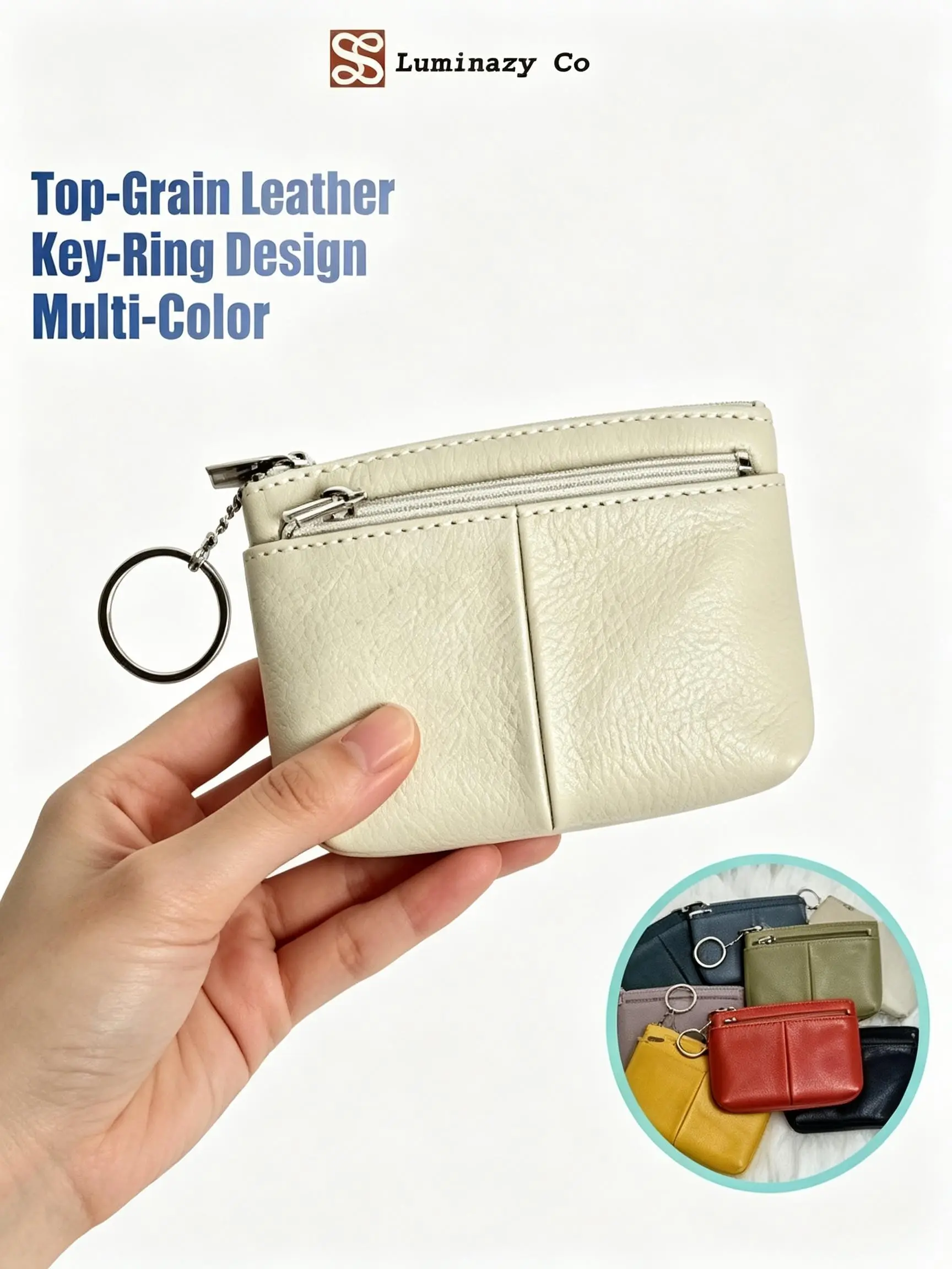 Women's Leather Wallet, New Design with Keychain, Three Zip Pockets, Compact Coin Purse, Portable Storage Bag, Elegant and Practical