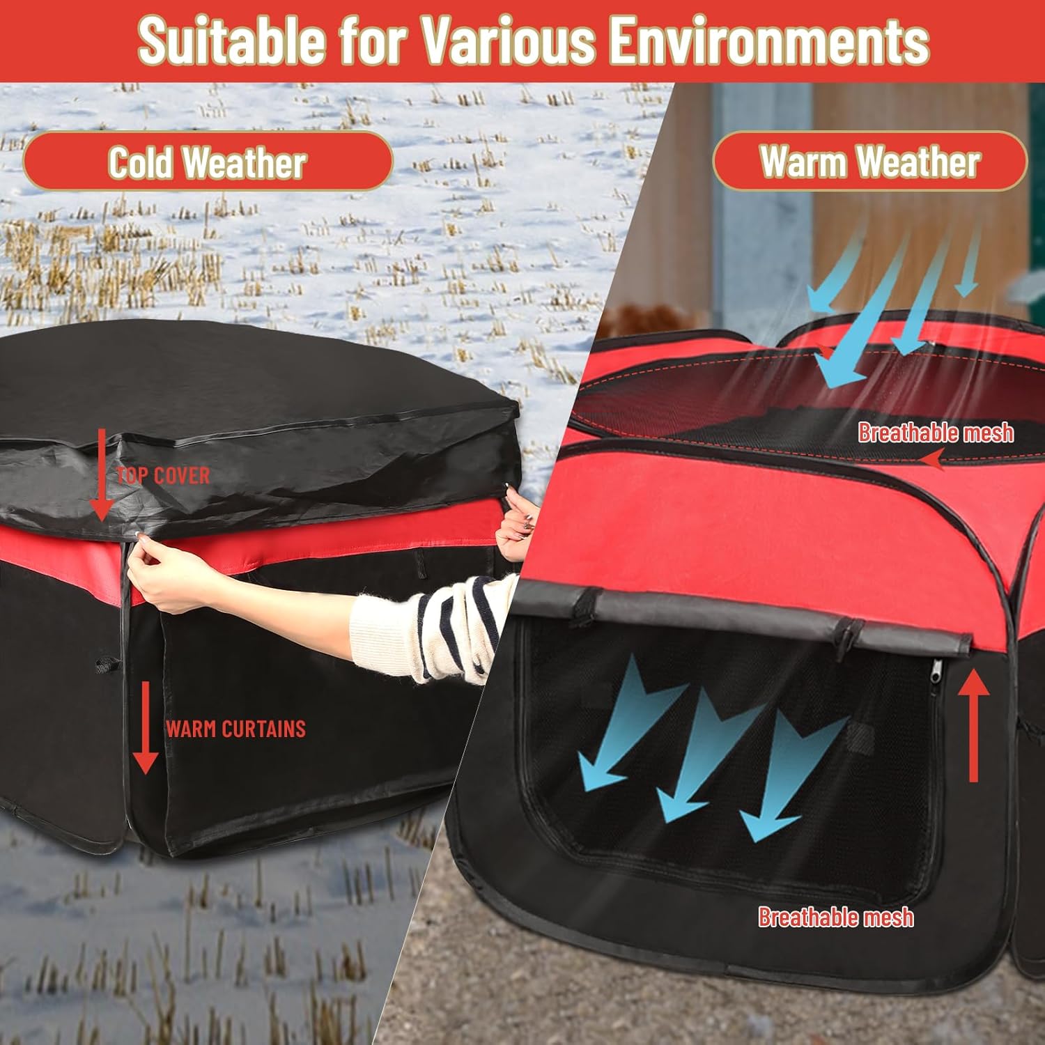 Brooder Box for Chick Starter Kit - 2025 Upgrade Dual Door Chicken Brooder Pen/Playpen/Tent with 10*10 in Brooder Heating Plate,Nesting Pad,Chicks Feeder&Waterer,Chick Perch Up to 15 Chicks,Duck,Quail