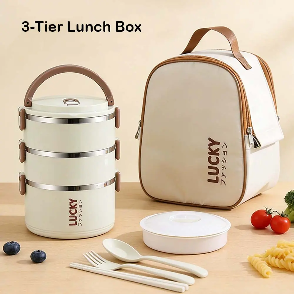 3-Tier / 4-Tier Lunch Box Set, Large Capacity Stainless Steel Lunch Box with Insulated Lunch Bag, Perfect for School, Camping & Office, Ideal for Students & Office Workers