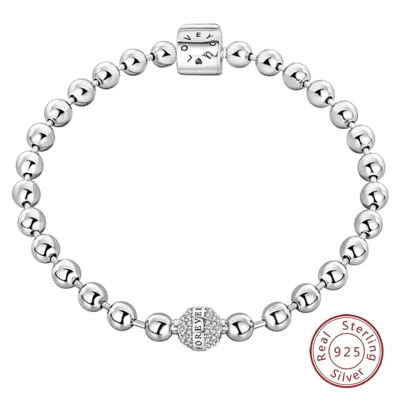 Original 17-20CM 925 Sterling Silver Classic Love Forever Bead Bracelet For Women Fine Anniversary Jewelry