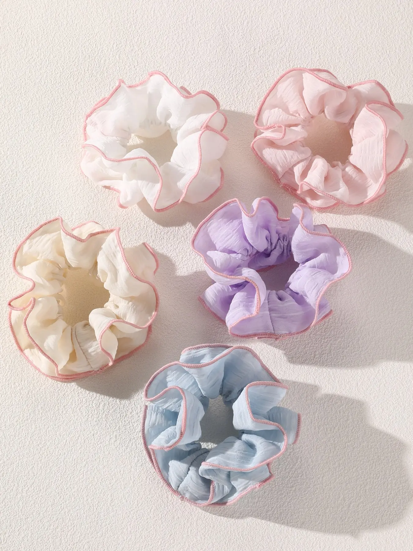 Gentle Ruffle Chiffon Hair Tie Set, Macaron Light Color Elastic Hair Rope, Soft Student Campus Commute Hair Accessory, Daily Outing Photo Essential