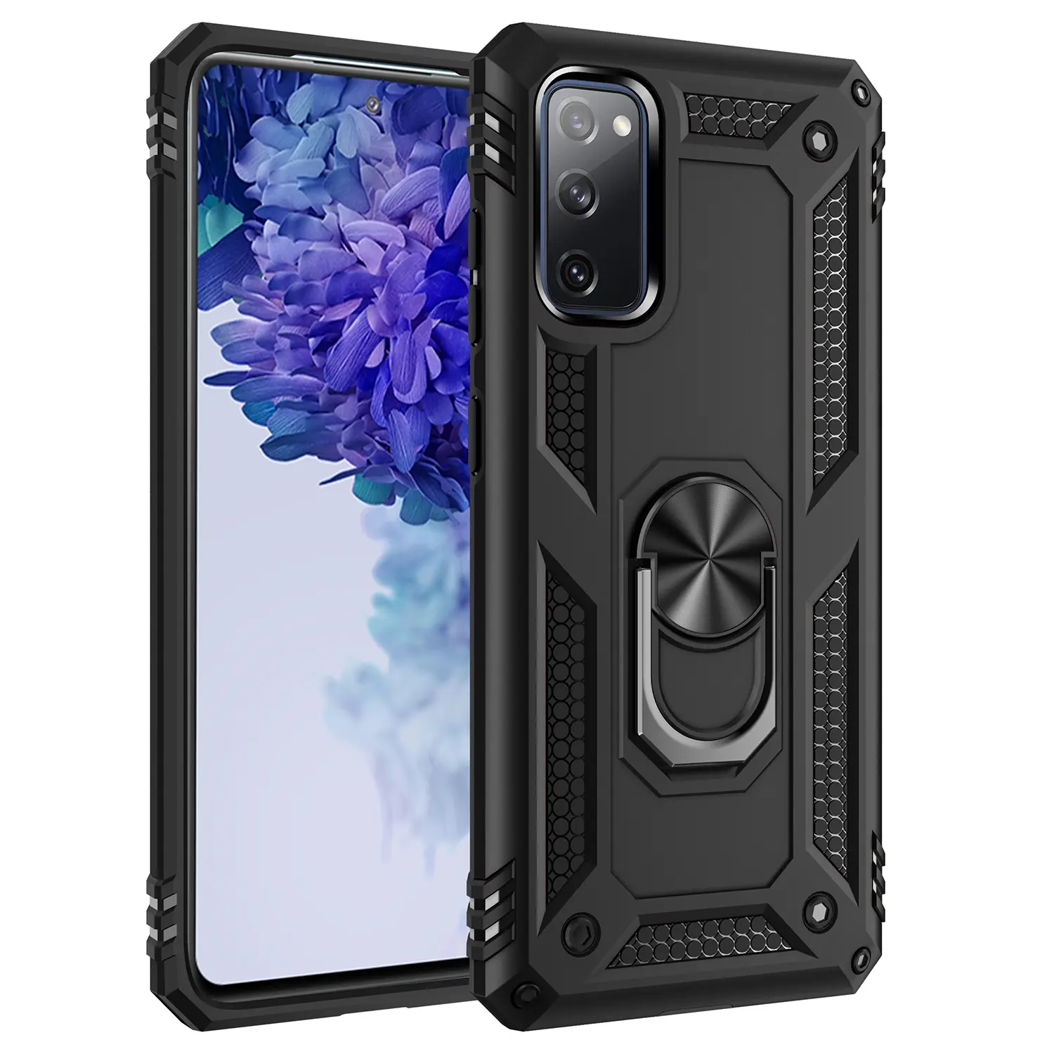 Samsung Galaxy S20 Fe 5g Phone Case Protector, Durable Shockproof Magnetic Ring Stand, Full Coverage Thick Pure Color Cover, Anti-Slip Grip