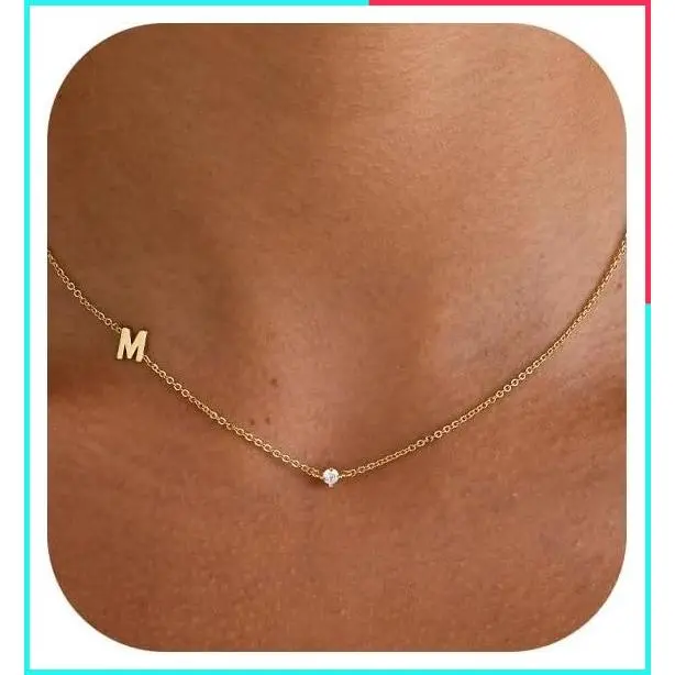 14K Gold Plated Dainty Sideways Initial Letter Necklace for Women, Personalized Simple Initial Choker Necklace, Trendy Jewelry Gift
