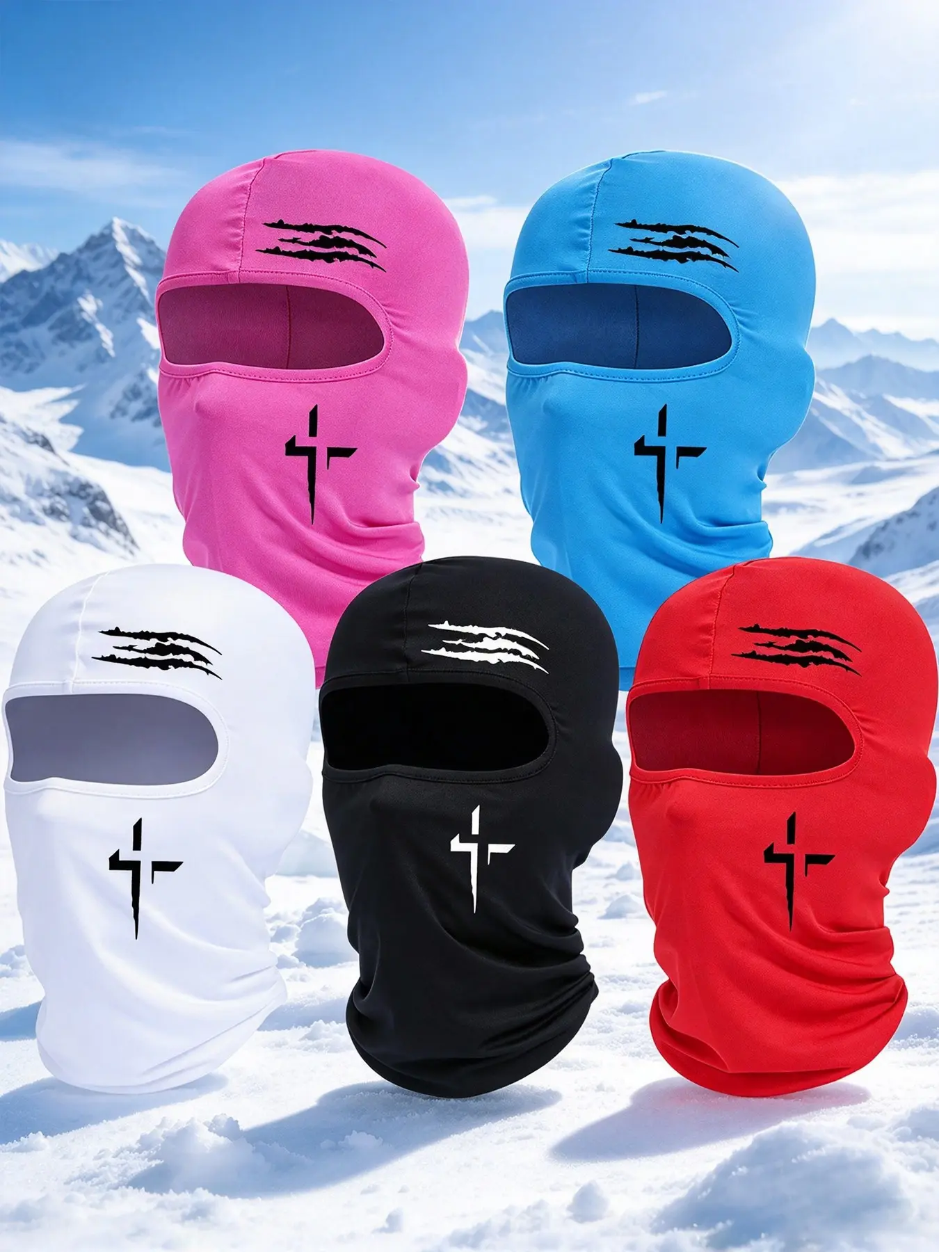 5pcs Unisex Cross Printing Balaclava Mask Neck Gaiter Headwear Breathable Ski Mask for Men Women Outdoor Sports Hiking Fishing Commuting Suitable for Daily Wear
