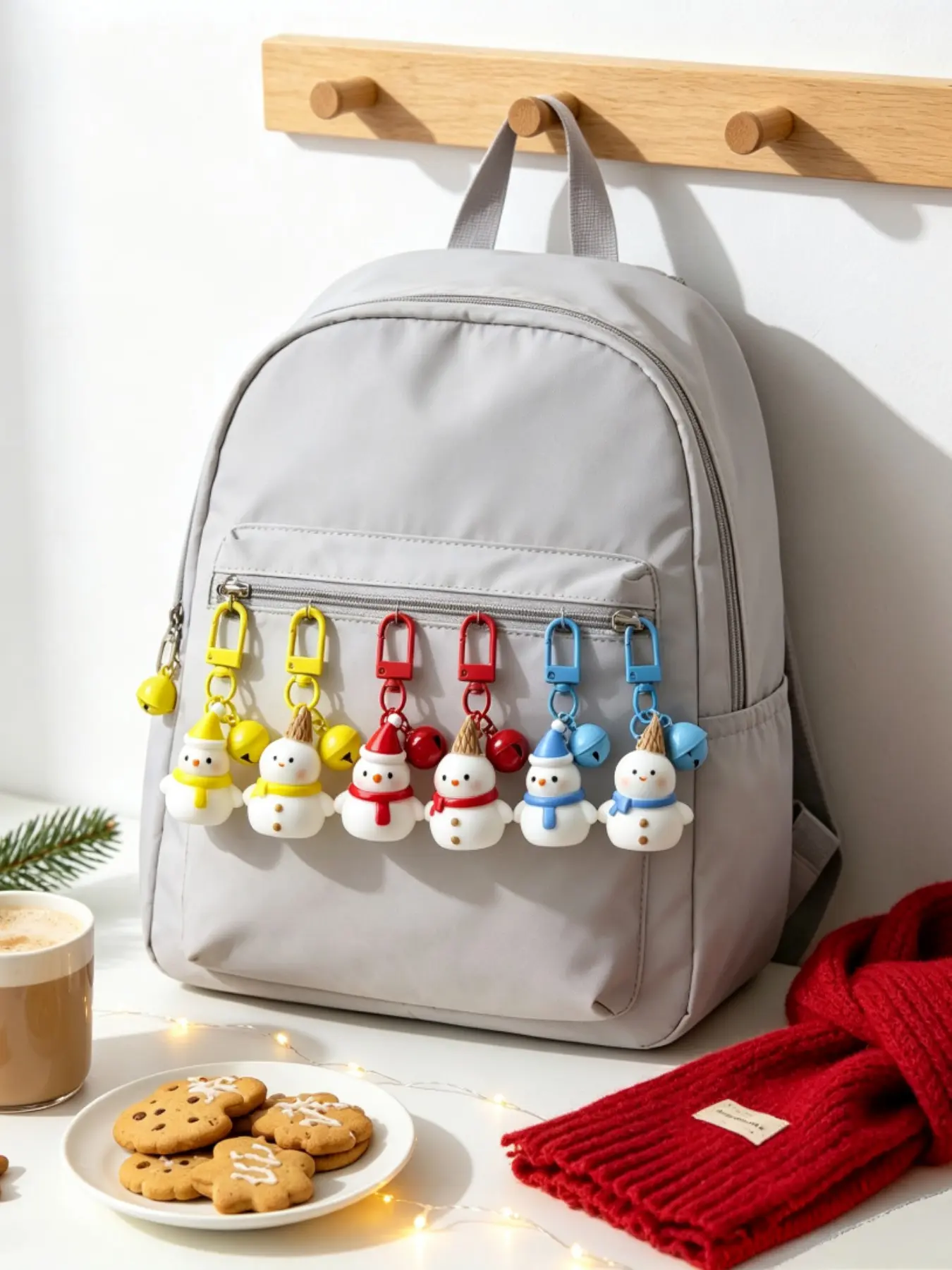 6pcs Christmas Snowman Keychains, Resin Cartoon Bell Hanging Ornaments, Multicolor Cute Bag Charms, Halloween Party Accessories