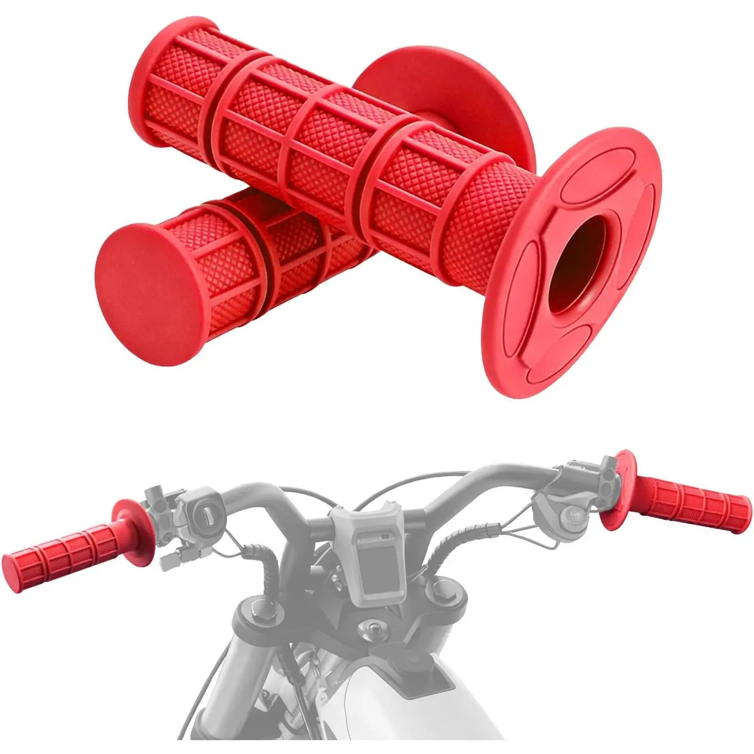 7/8" Soft Rubber Motocross Grips, Universal Dirt Bike Handlebars Grip Set, Shock-Absorbing Non-Slip Replacement for Electric Pit Bikes, Mini ATV, Scooter & Off-Road Bikes