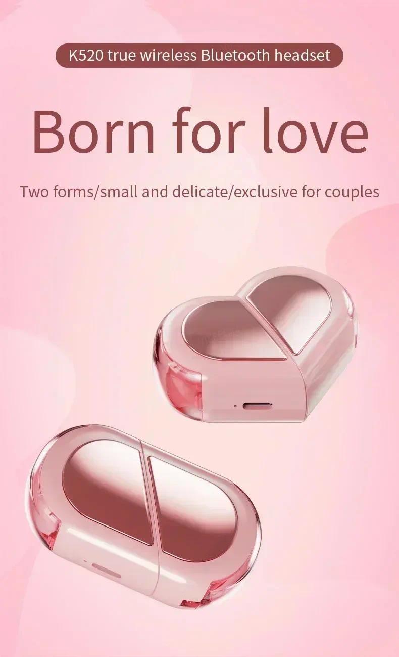 NEW K520 Wireless Earbuds Stereo Earphone Rotatable Love Heart Shaped Charging Case Low Latency Headphones For Phone Tablet