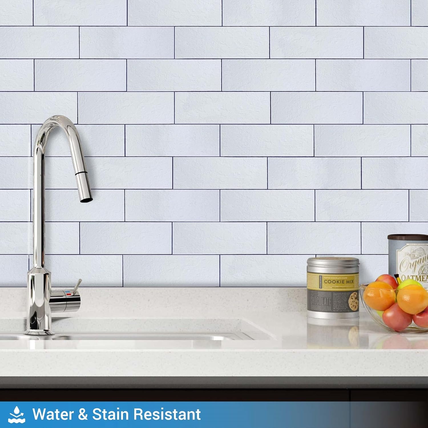 40 count Peel and Stick Backsplash, 3" x 9" SPC Wall Tiles, Upgraded Structured Soft Glossy  White Slate with Black Grout Backsplash Stick on Tile for Kitchen, Bathroom, Fireplace, RV