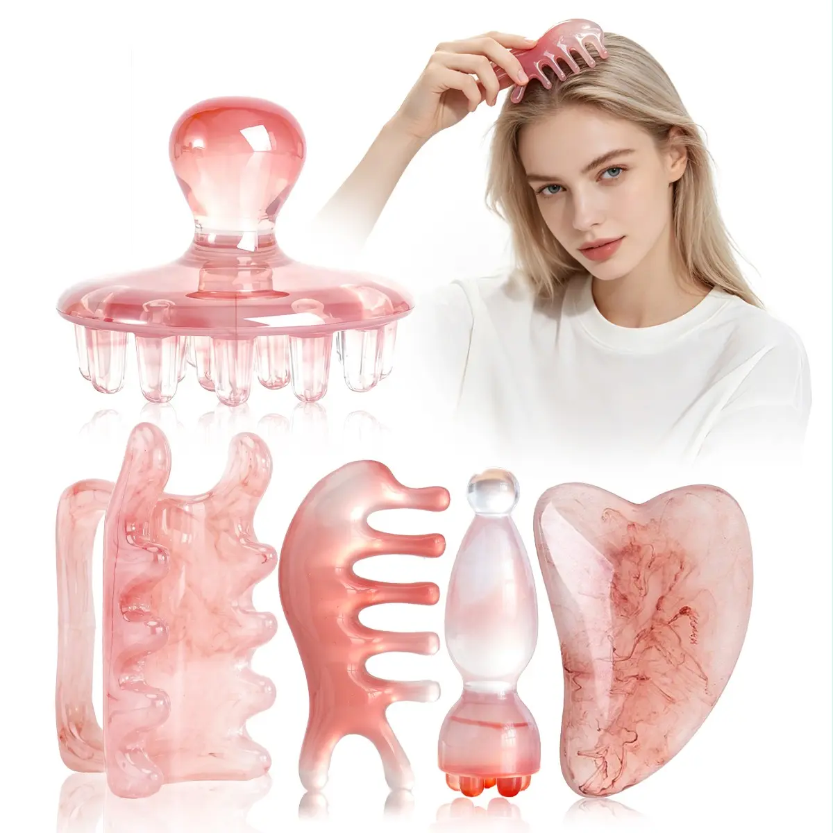 5pcs Body Massage Tool Set, Body Care, Includes Head, Back, Limb Massagers, Nose Bridge Comb, Facial Scraper, Full Body Massage Tools