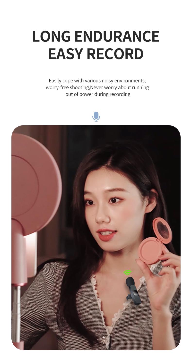 Wireless Lavalier Microphone, Rechargeable Microphone, Cordless Omnidirectional Condenser Recording Mic for Video Recording, Teaching, Interviews