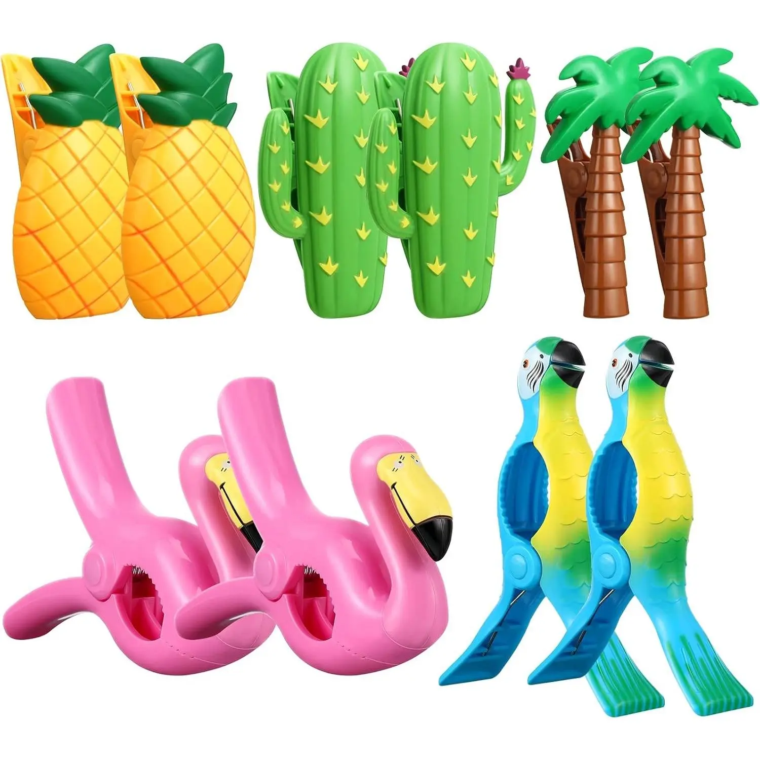 10 Pcs Beach Towel Clips Towel Clips Chair Holders for Beach Chairs Jumbo Size Plastic Clothes Pins Flamingo Parrot Pineapple Watermelon Seashell Ice Cream Beer Mug(Bright Style)