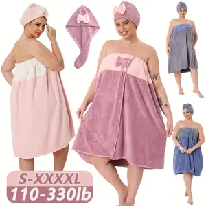 2pcs Set, 31.89*88.58inch/31.89*64.96inch S-XXXXL Adjustable, Oversized Bath Skirt + Triangular Hair Drying Cap, Two-Tone Solid Color, Suitable for Home, Travel, Steam Room, Spa, And Beach, Best Bath Towels