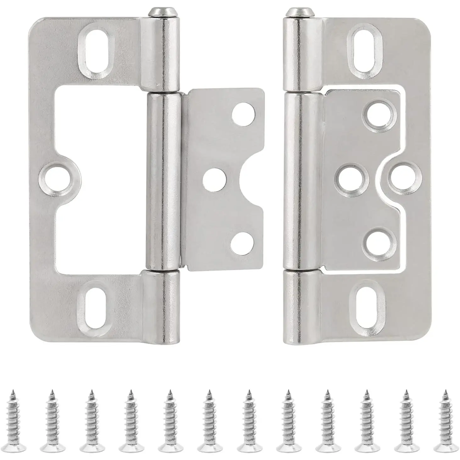 2 count Non-Mortise Hinges 3 inch Nickel Door Hinges with Mounting Screws, Chest Hinges Heavy Duty Bifold Door Hinges Iron Cabinet Hinges, Precision  Hinge for Furniture Windows Cupboard