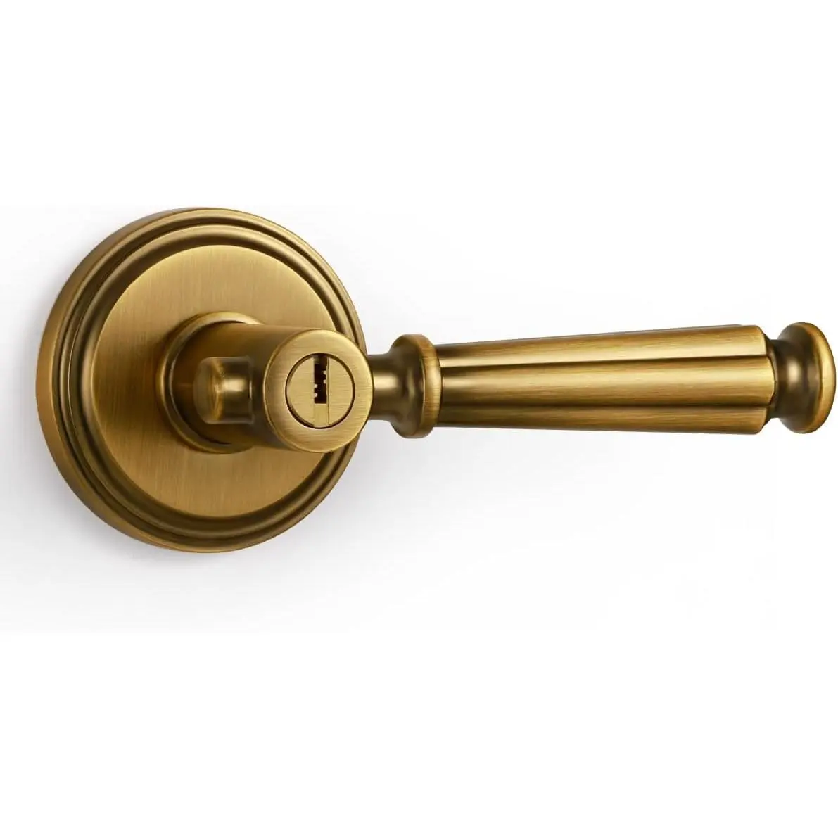 Antique Brass Keyed Entry Door Handle with Lock, Vintage Door Lever| Entrance, Exterior, Interior Bedroom DoorHandle, Aluminium Alloy Handle Lever, 1 Pack