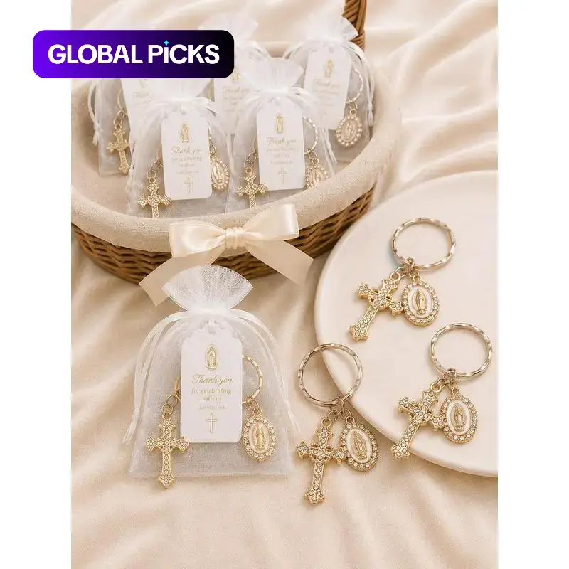 10/20/30 sets Cross Keychain Accessory With Organza Gift Bag And Tag, Suitable For Baptism, Baby Shower, Birthday Party Gifts, Religious Commemoration, Christian First Communion