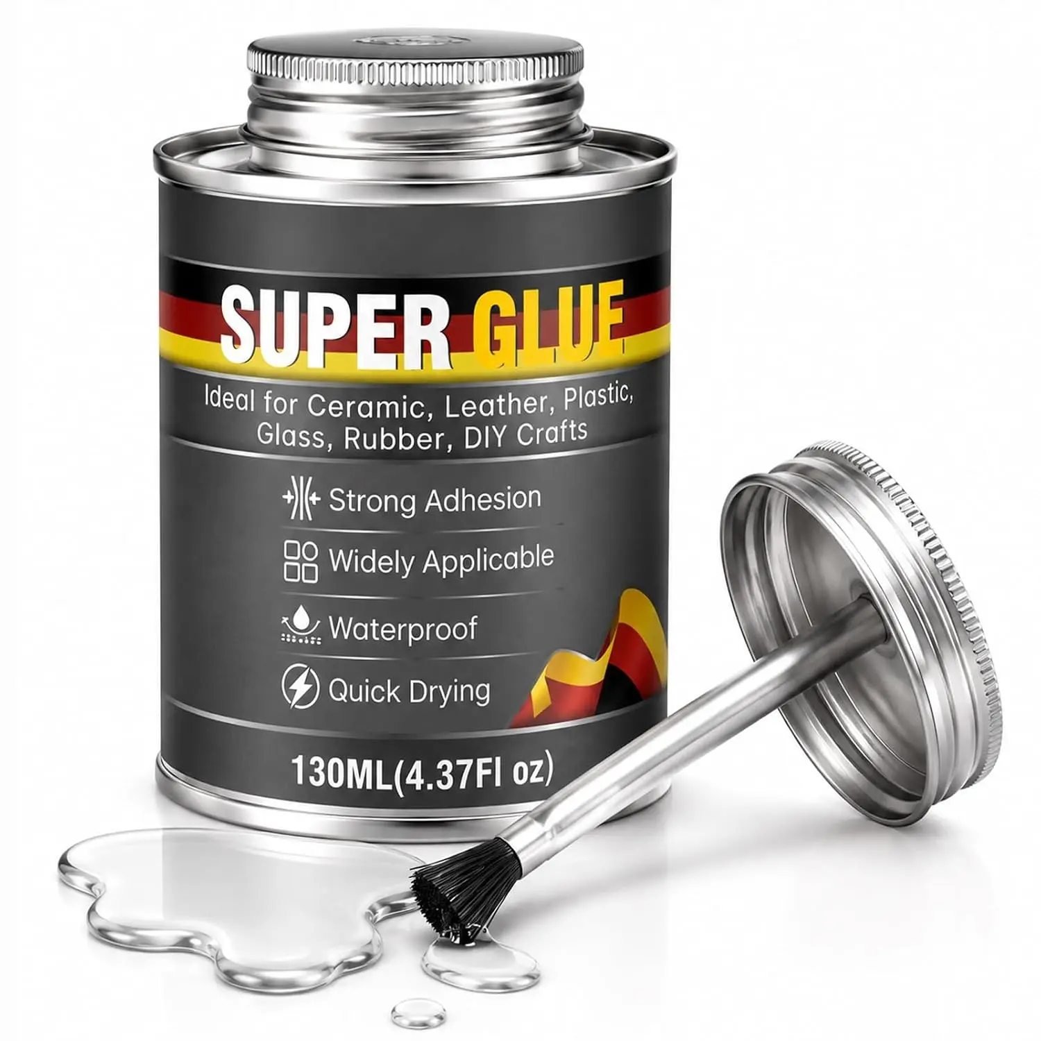 All Purpose Clear High Strength Adhesive with Brush, 4.37 oz - Repairs Rubber, PVC, Acrylic, Wood, Ceramic, Leather, Plastic