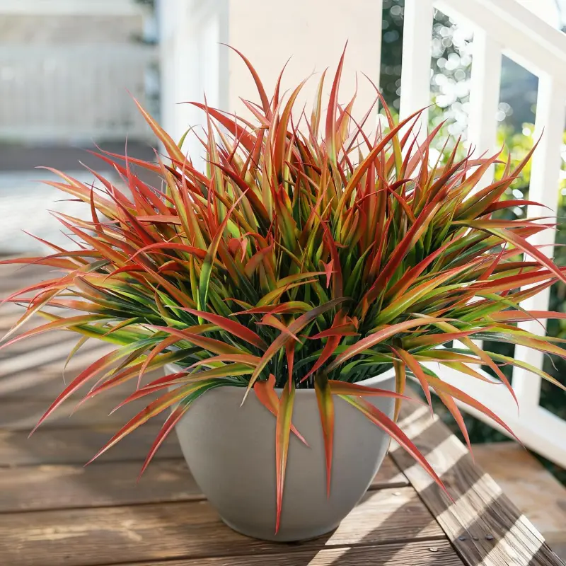 12 Bundles UV-Resistant Wheat Plastic Outdoor Fake Plants, Decorative Faux Grass Stems Bushes, Fade-Proof Greenery for Planters Patio Home Outdoor Decor
